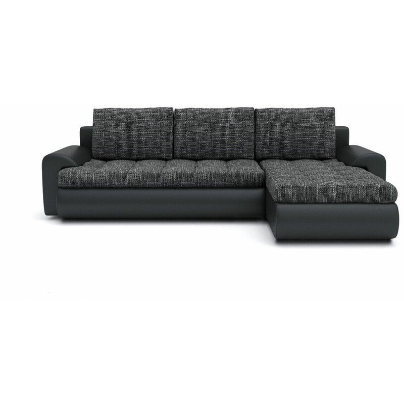 Tokyo Right Hand Facing Pleated Fabric Corner Sofa Bed - Dark Grey & Black