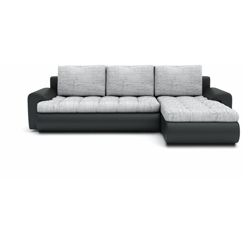 Tokyo Right Hand Facing Pleated Fabric Corner Sofa Bed - Grey & Black