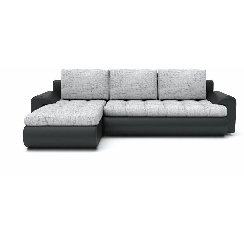 Tokyo Left Hand Facing Pleated Fabric Corner Sofa Bed - Grey & Black