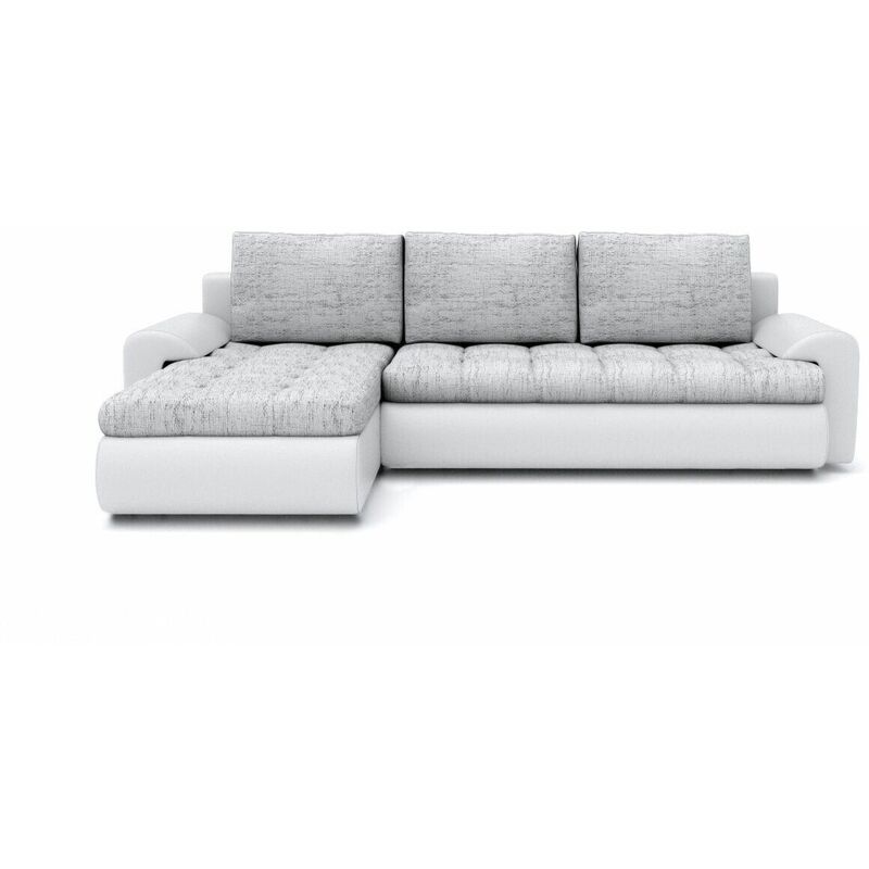 Tokyo Left Hand Facing Pleated Fabric Corner Sofa Bed - Light Grey & White