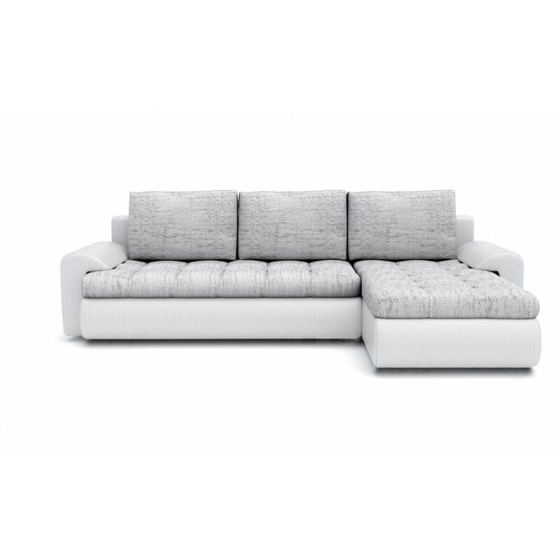 Tokyo Right Hand Facing Pleated Fabric Corner Sofa Bed - Light Grey & White