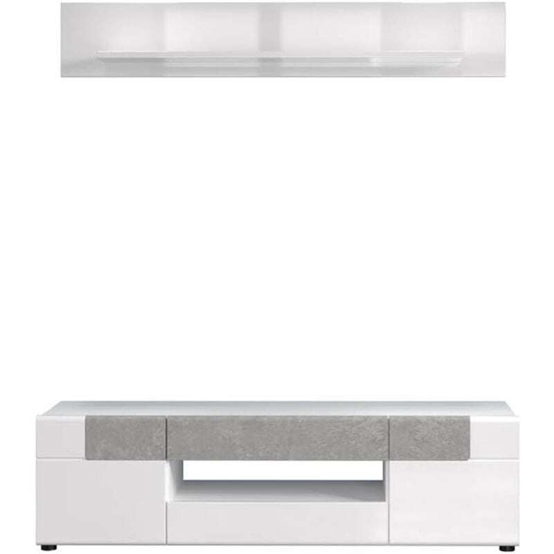 Ebuy24 - Tokyo table tv 2 portes, 2 tiroirs, 1 tablette, blanc brillant.