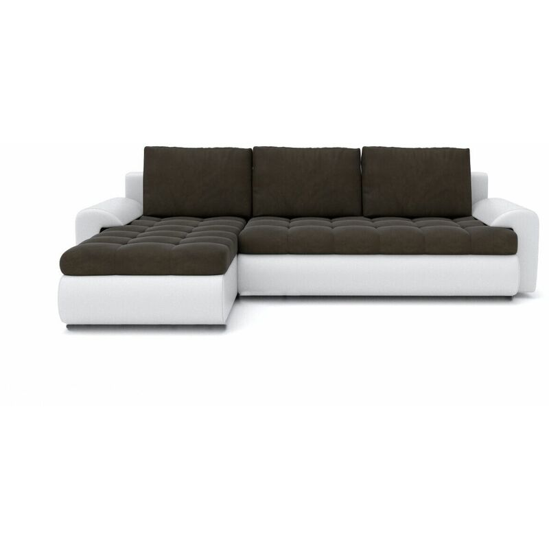 Tokyo Left Hand Facing Velvet Fabric Corner Sofa Bed - Brown & White