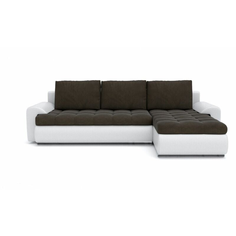 Tokyo Right Hand Facing Velvet Fabric Corner Sofa Bed - Brown & White