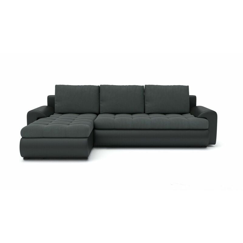 Tokyo Left Hand Facing Velvet Fabric Corner Sofa Bed - Dark Grey & Black