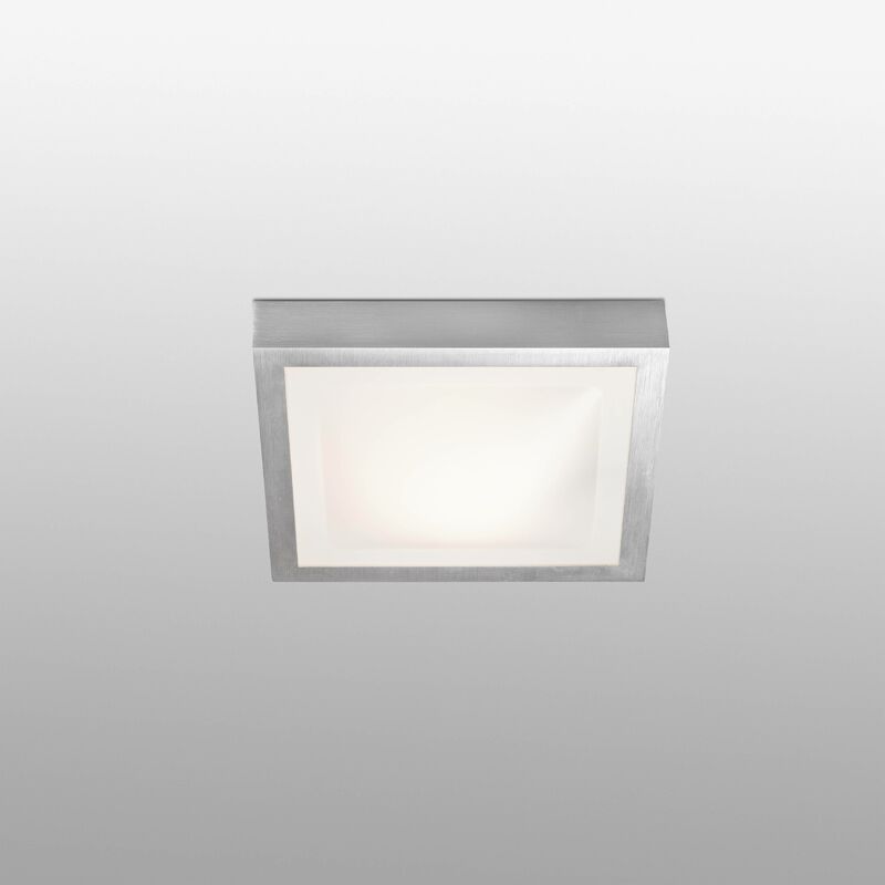 Faro Tola-1 - 1 Light Small Square Bathroom Flush Ceiling Light Aluminium, White IP44, E27