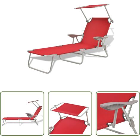 Toldo ajustable -  Tumbona con toldo de acero roja