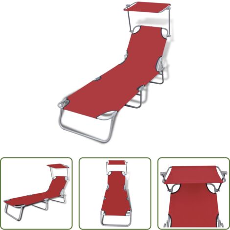 Toldo ajustable -  Tumbona plegable con capota acero y tela roja