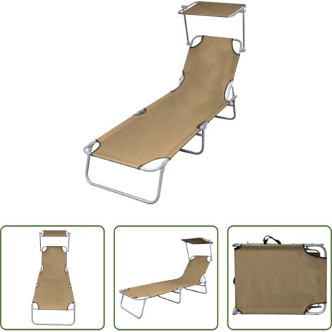 Toldo ajustable -  Tumbona plegable con toldo de acero taupé