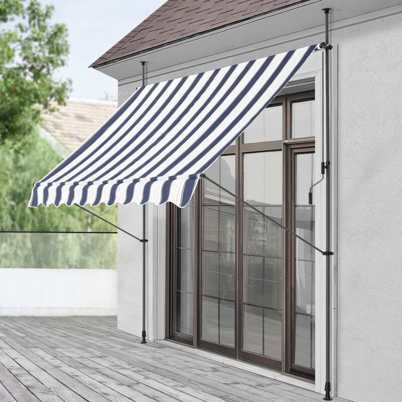 

Pro.tec - Toldo articulado con armazón - 150 x 120 x 200-300 cm - Toldo enrollable terraza balcón - Protector de sol - Parasol - Azul oscuro y Blanco