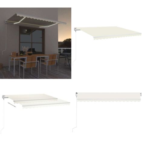 Toldo automático con LED sensor de viento crema 450x350 cm - Toldo con sensor de viento - Toldo retráctil