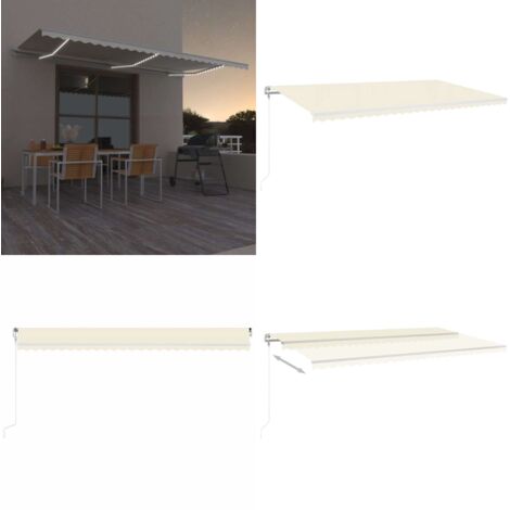 Toldo automático con LED sensor de viento crema 600x300 cm - Toldo con sensor de viento - Toldo retráctil