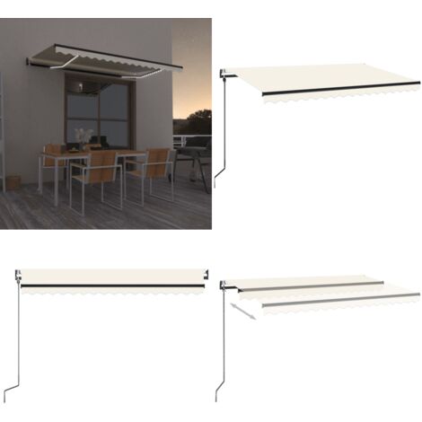 Toldo automático con LED y sensor de viento crema 400x350 cm - Toldo retráctil - Toldo con sensor de viento