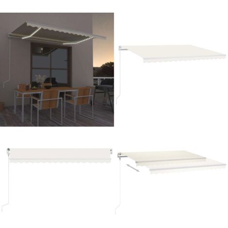 Toldo automático con LED y sensor de viento crema 450x300 cm - Toldos con sensor de viento - Toldos con luces LED