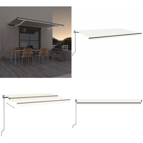 Toldo automático con LED y sensor de viento crema 500x300 cm - Toldo con sensor de viento - Toldo con luces LED