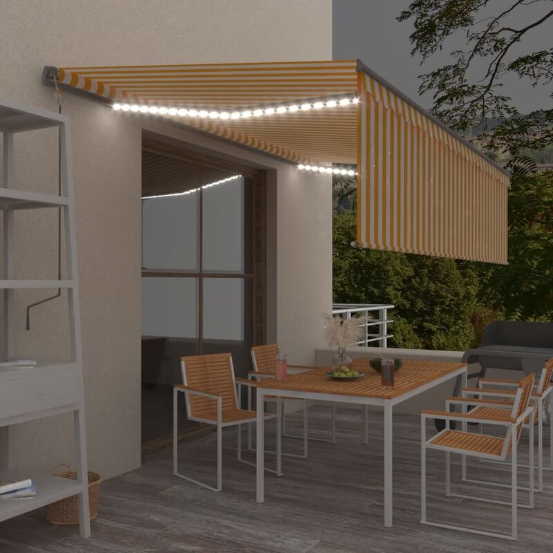 

Toldo automático con LED y sensor viento 5x3m amarillo y blanco