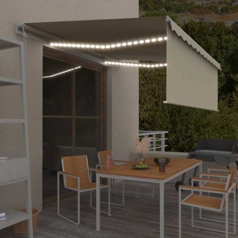 Toldo automático con persiana LED sensor de viento crema 4x3 m