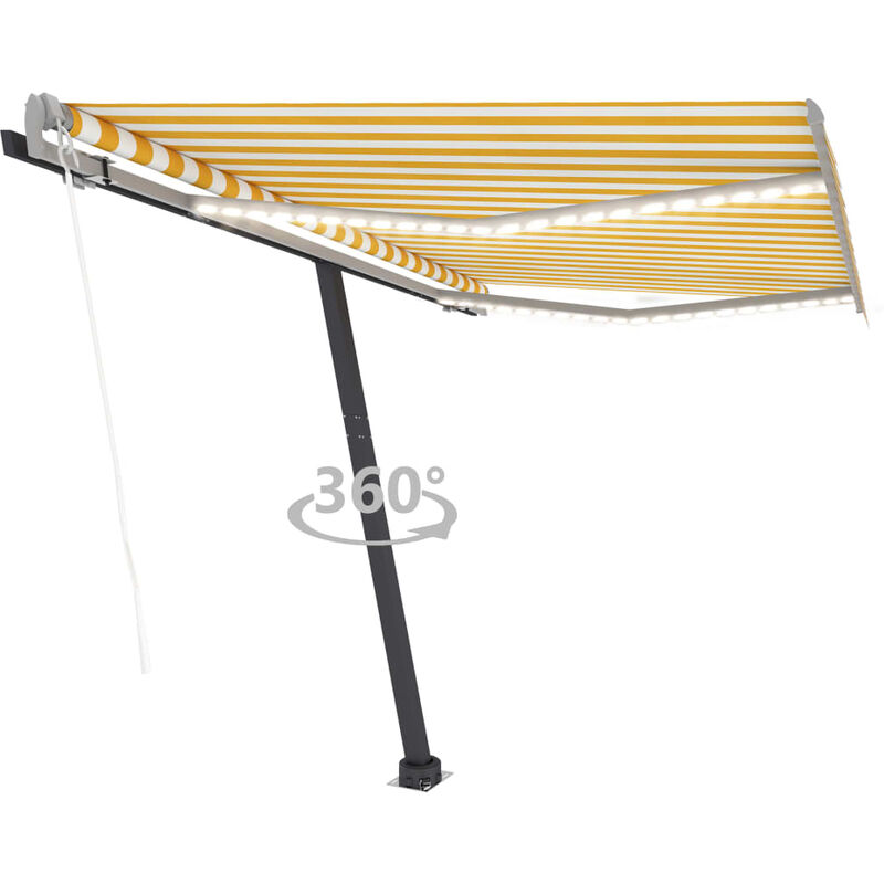 

Toldo automático LED sensor de viento amarillo blanco 350x250cm