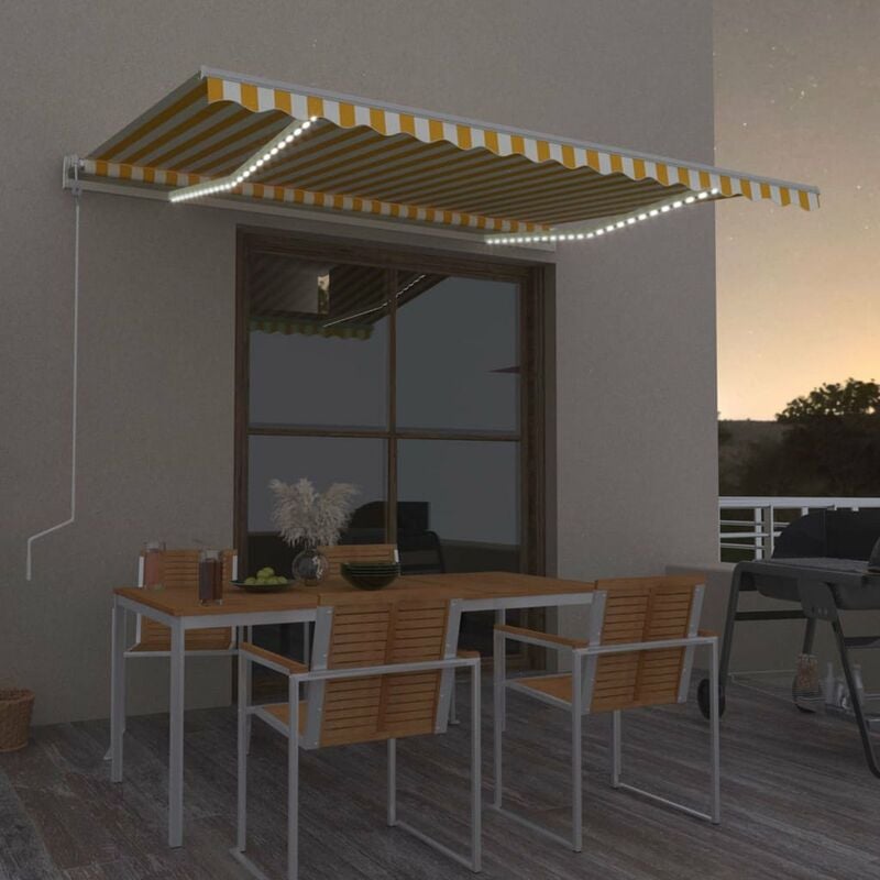 

Toldo automatico LED sensor de viento amarillo blanco 400x300cm