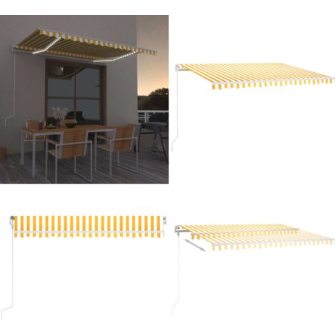 Toldo automático LED sensor de viento amarillo blanco 450x300cm - Toldo retráctil - Toldo exterior