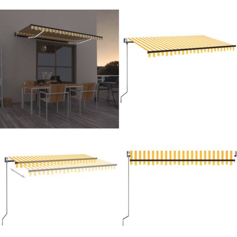 Toldo automático LED sensor de viento amarillo blanco 450x350cm - Toldo retráctil - Toldo exterior