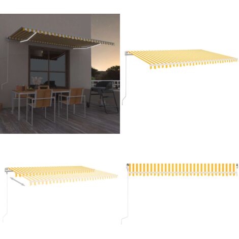 Toldo automático LED sensor de viento amarillo blanco 500x350cm - Toldo retráctil - Toldo exterior