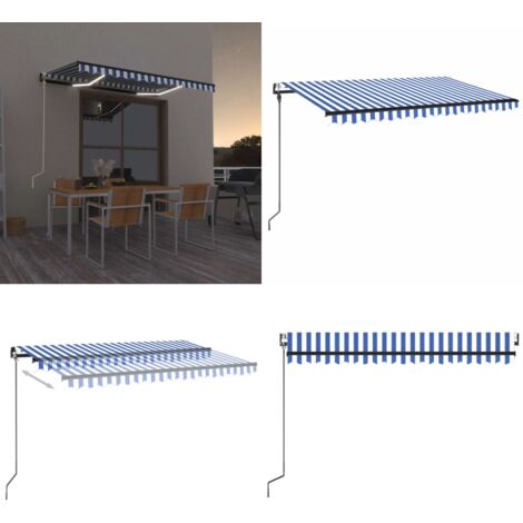 Toldo automático LED sensor de viento azul y blanco 400x300 cm - Toldo retráctil - Toldo exterior