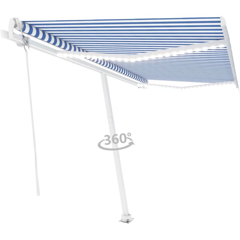 

Toldo automático LED sensor de viento azul y blanco 450x350 cm