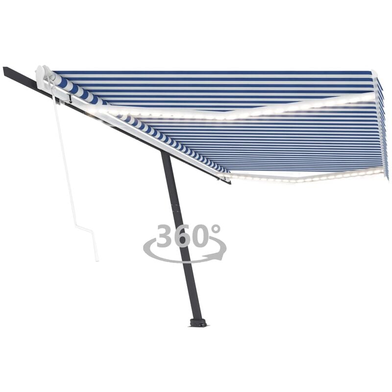 

Toldo automático LED sensor de viento azul y blanco 500x300 cm