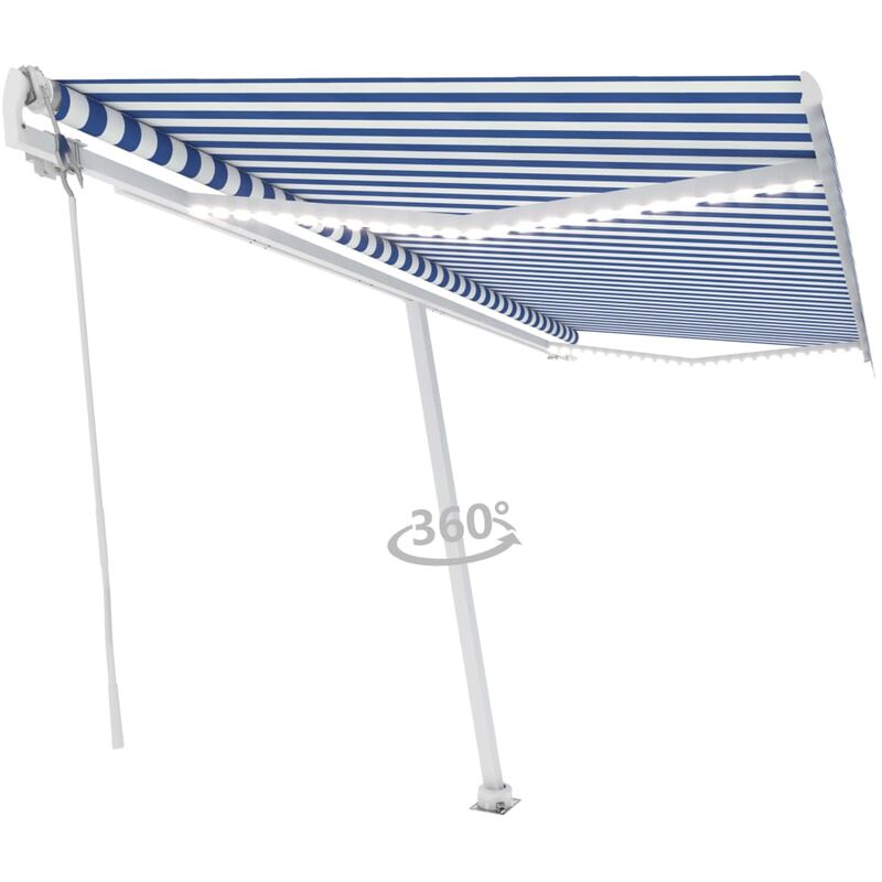 

Toldo automático LED sensor de viento azul y blanco 500x350 cm