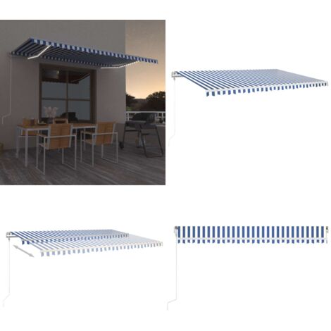 Toldo automático LED sensor de viento azul y blanco 500x350 cm - Toldo retráctil - Toldo exterior