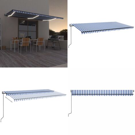Toldo automático LED sensor de viento azul y blanco 600x300 cm - Toldo retráctil - Toldo exterior