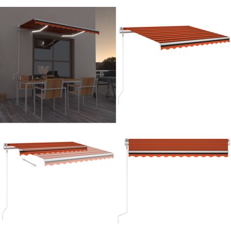 Toldo automático LED sensor de viento naranja marrón 300x250 cm - Toldo retráctil - Toldo exterior