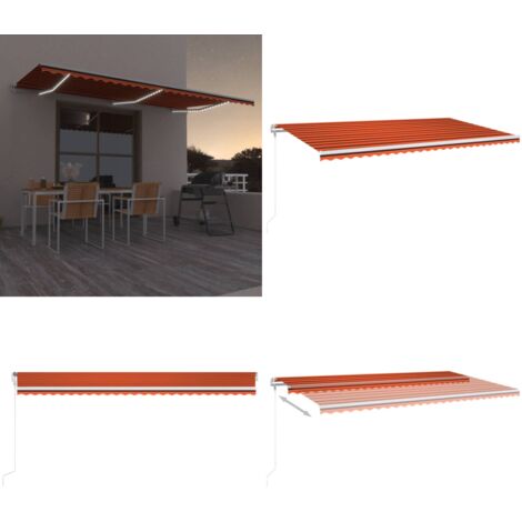 Toldo automático LED sensor de viento naranja marrón 600x300 cm - Toldo retráctil - Toldo exterior