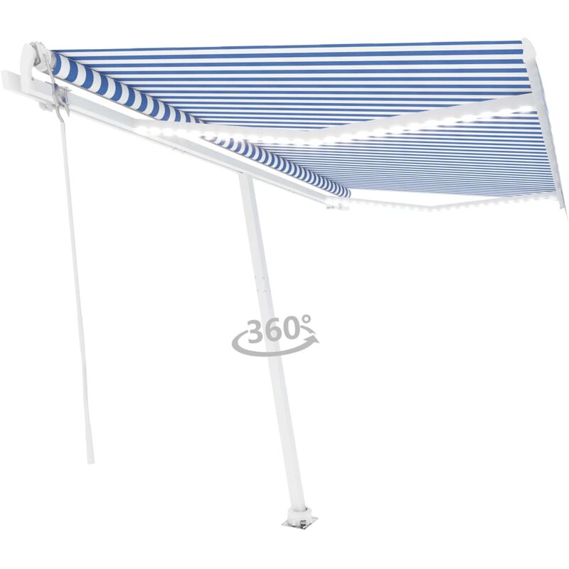 

Toldo automático LED y sensor de viento azul blanco 400x350 cm