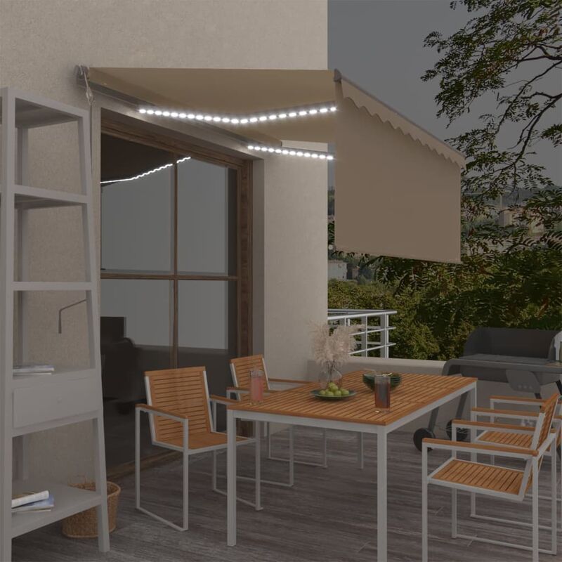 

Toldo automático persiana LED sensor de viento crema 3,5x2,5m