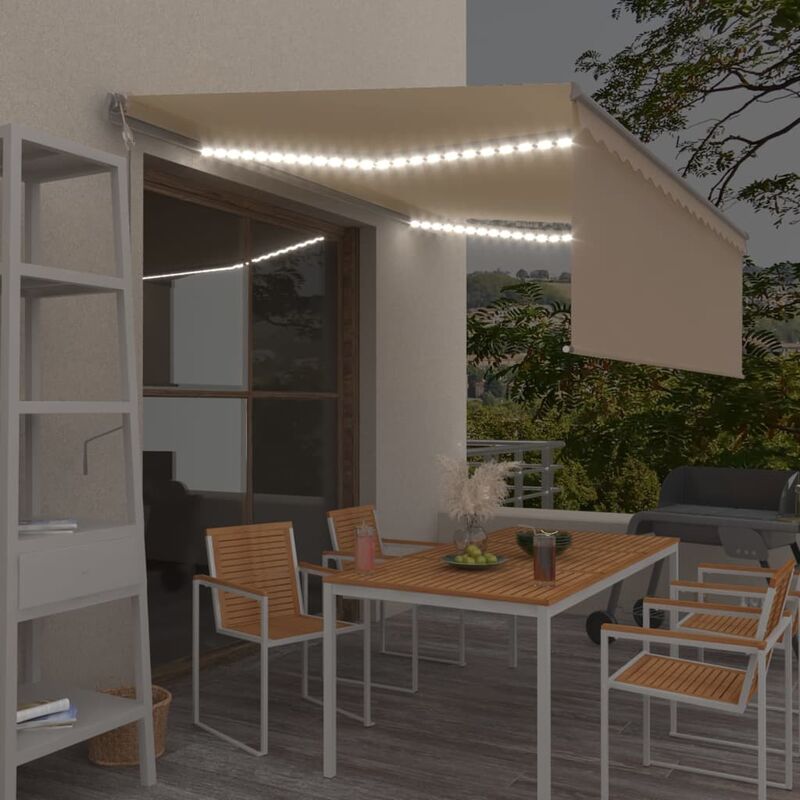 

Toldo automático persiana LED sensor de viento crema 4,5x3m