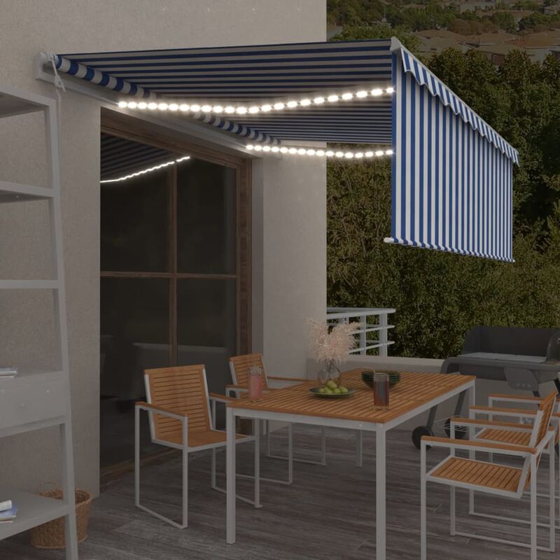 

Toldo automático persiana LED sensor viento azul blanco 4,5x3 m