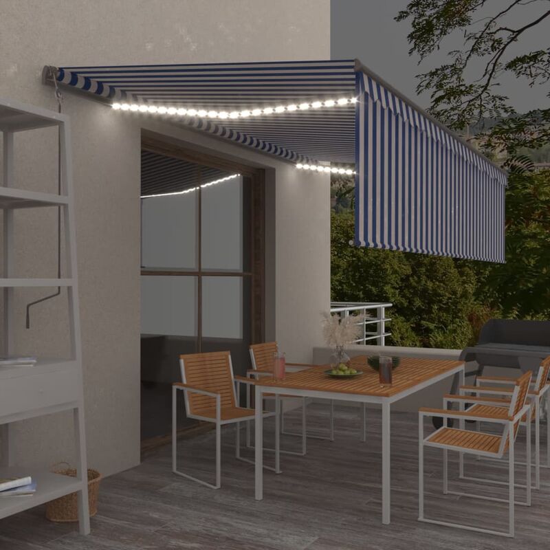 

Toldo automático persiana LED sensor viento azul y blanco 5x3 m