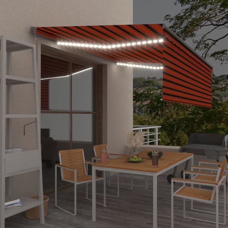 

Toldo automático persiana LED sensor viento naranja marrón 4x3m