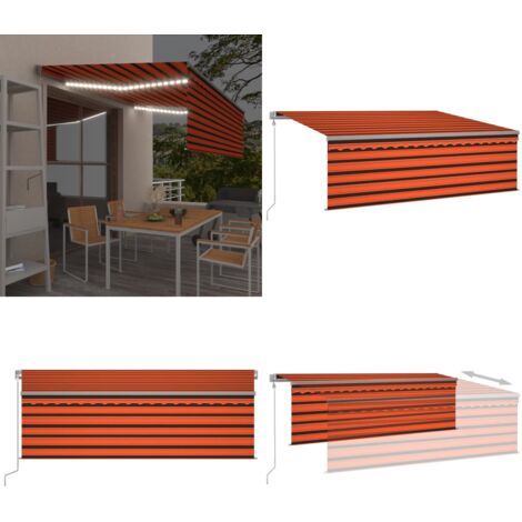 Toldo automático persiana LED sensor viento naranja marrón 4x3m - Persiana LED - Sensor de viento