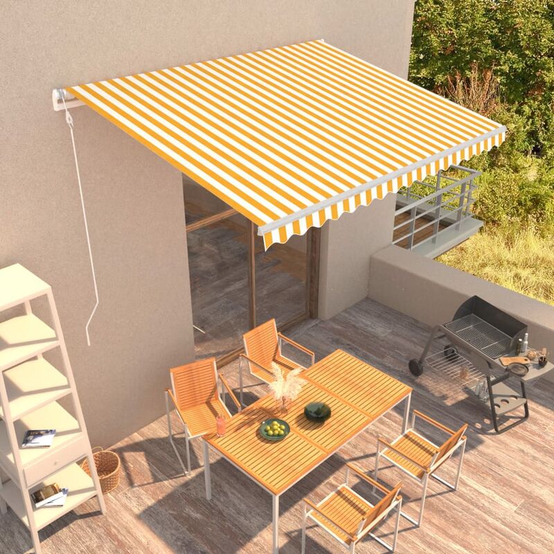 

Toldo automático retráctil amarillo y blanco 400x300 cm