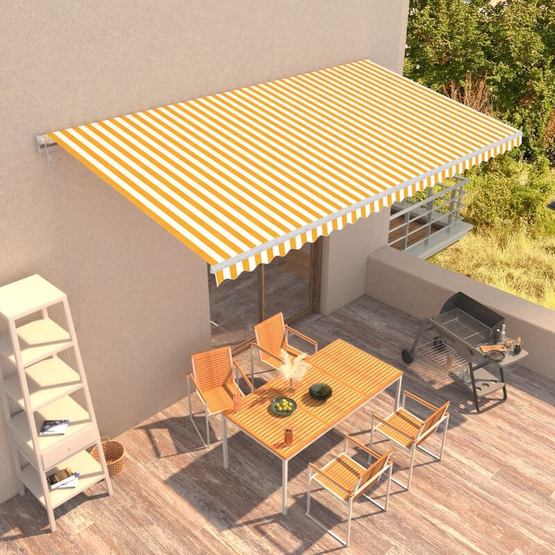 

Toldo automático retráctil amarillo y blanco 600x300 cm
