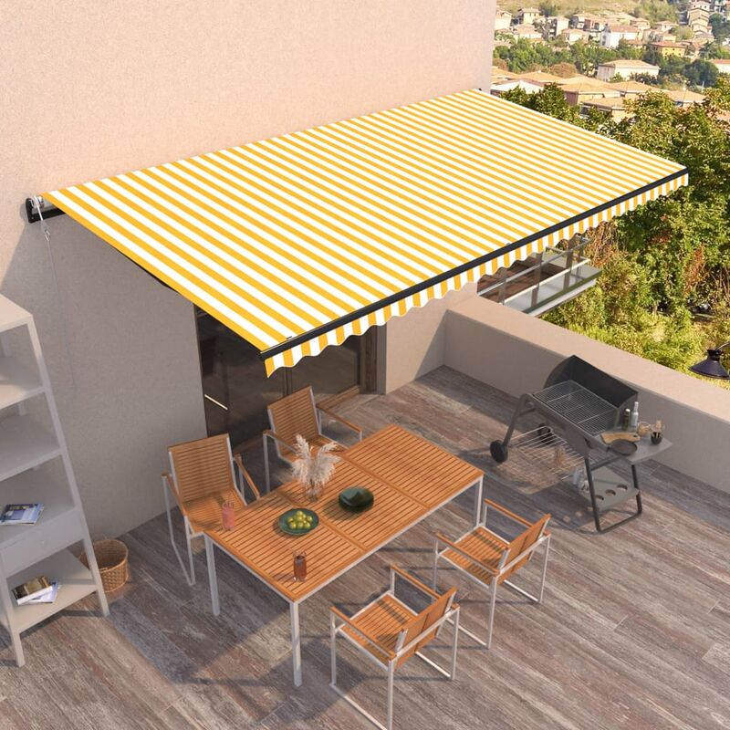 

Toldo automático retráctil amarillo y blanco 600x350 cm