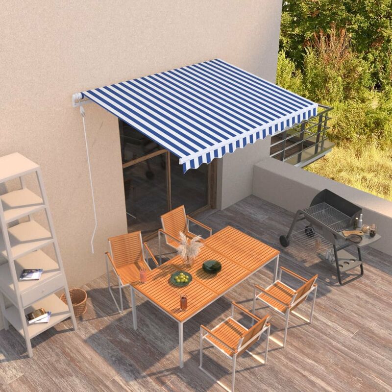 

Toldo automatico retractil azul y blanco 300x250 cm