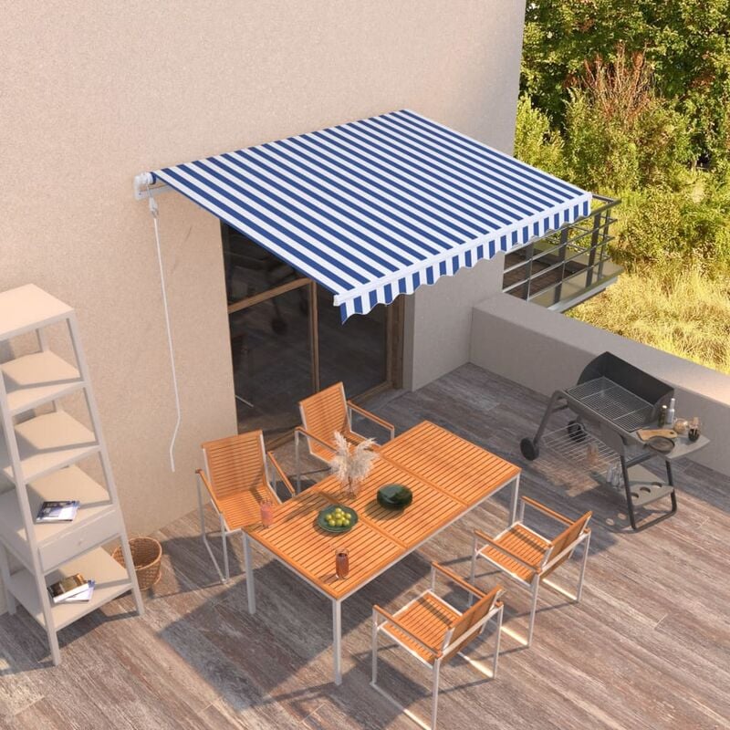 

Toldo automático retráctil azul y blanco 300x250 cm