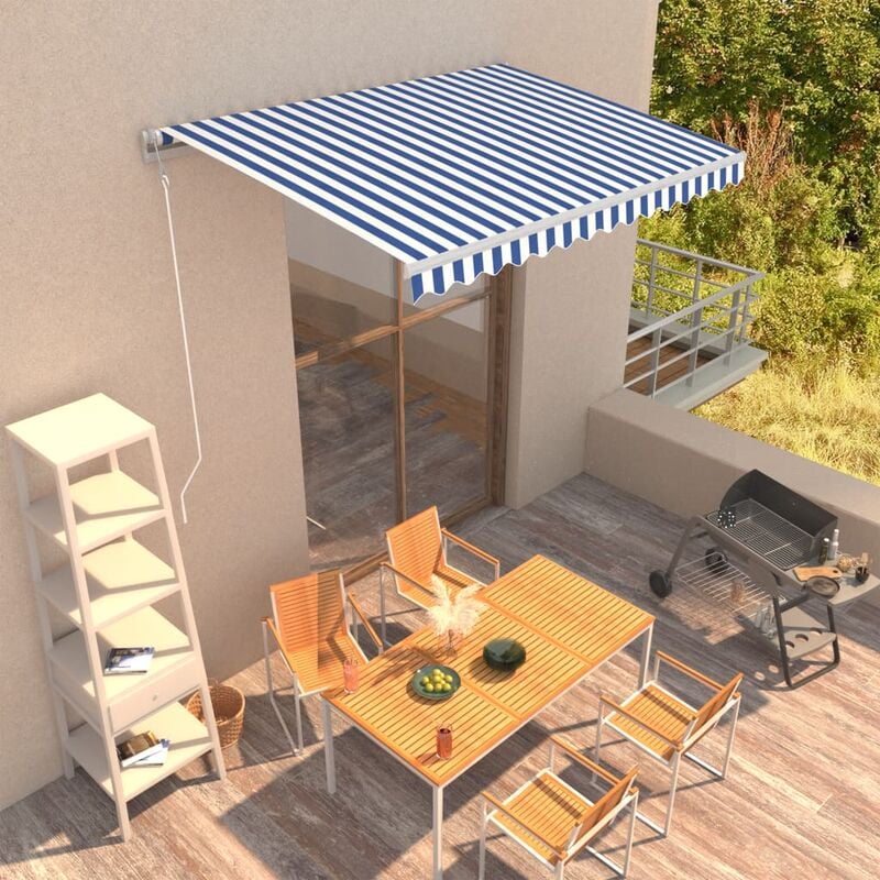 

Toldo automático retráctil azul y blanco 350x250 cm