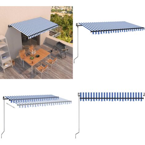 Toldo automático retráctil azul y blanco 400x350 cm - Toldo retráctil - Toldo para patio