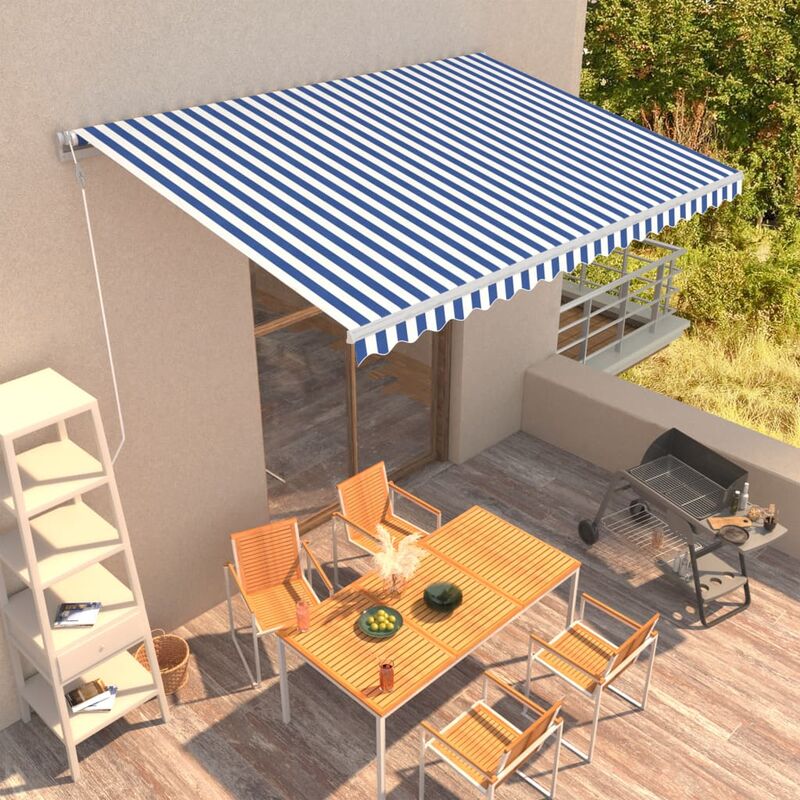 

Toldo automático retráctil azul y blanco 450x300 cm