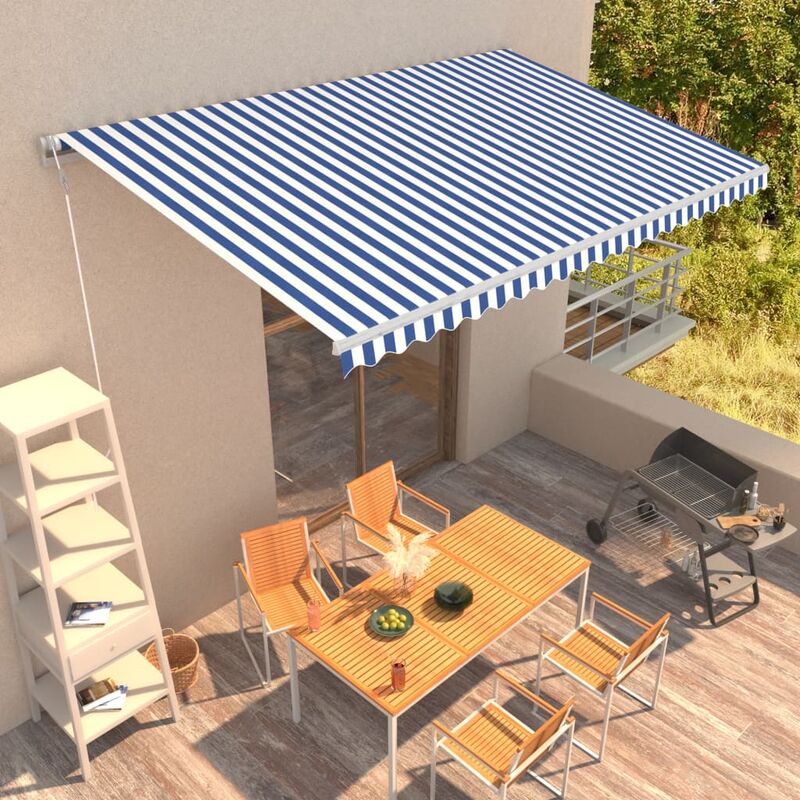 

Toldo automático retráctil azul y blanco 500x300 cm